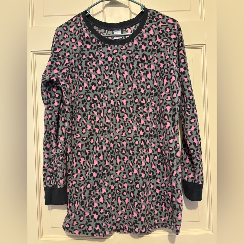 Women's pink gray Leopard Print Sweatshirt animal print soft cozy long sleeve